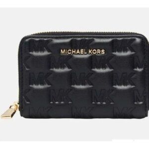 Michael Kors ZA Jet Set Small Card Case Wallet Quilt Logo name black